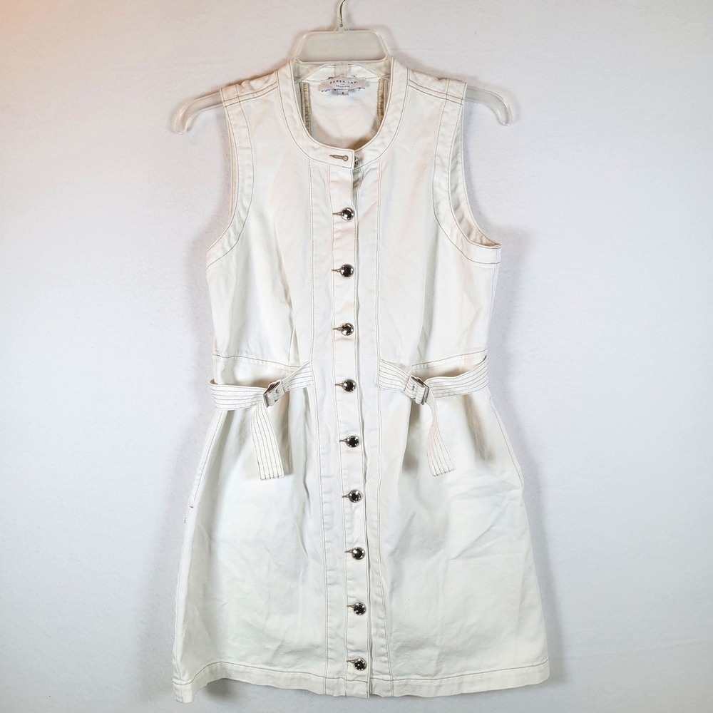Derek Lam Womens Utility Denim Tank Button Buckle Dress Size 6 White